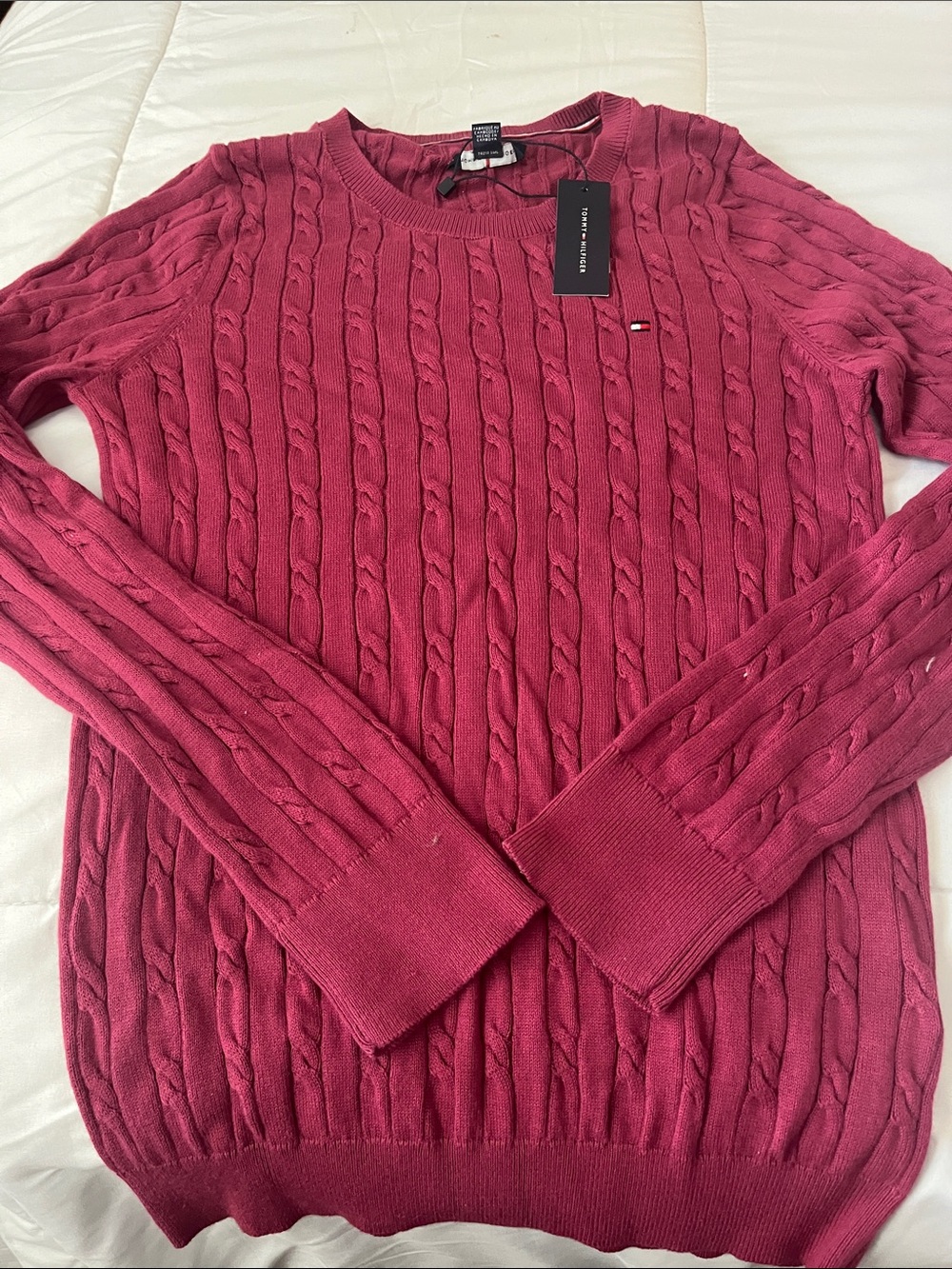 Tommy Hilfiger Women's Cable-Knit Crew Sweater in Raspberry
